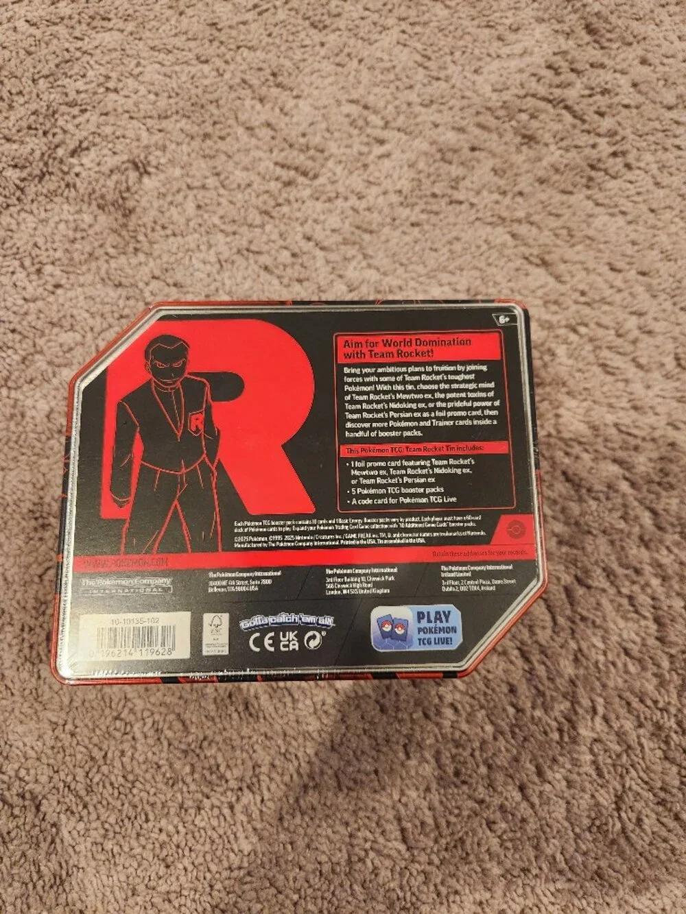 Pokemon Team Rocket Persian EX Tin - Black & Red with promo